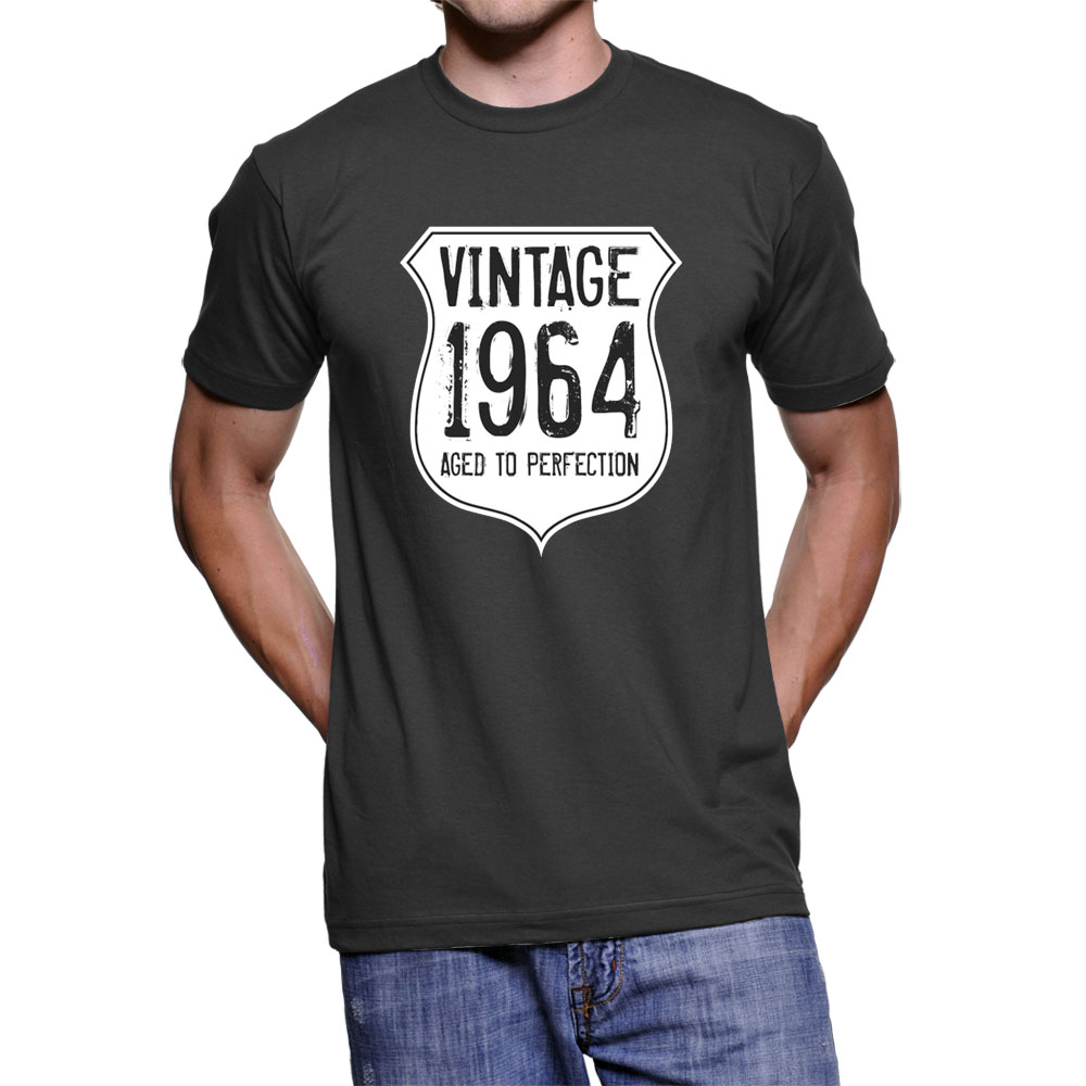 50th Birthday Black T-shirt Vintage 1964, Aged To Perfection on Luulla