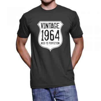 50th Birthday Black T-shirt Vintage 1964, Aged To Perfection on Luulla